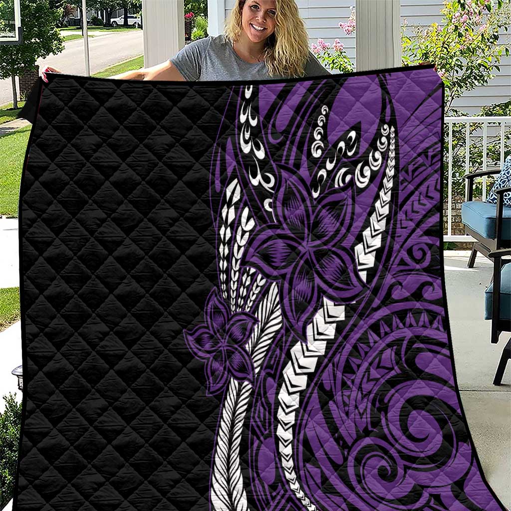 Polynesian Plumeria Floral Tattoo Pattern Quilt Purple Style