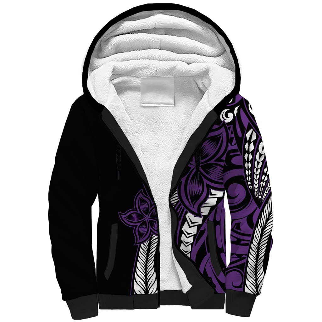 Polynesian Plumeria Floral Tattoo Pattern Sherpa Hoodie Purple Style LT9 Unisex Purple - Polynesian Pride