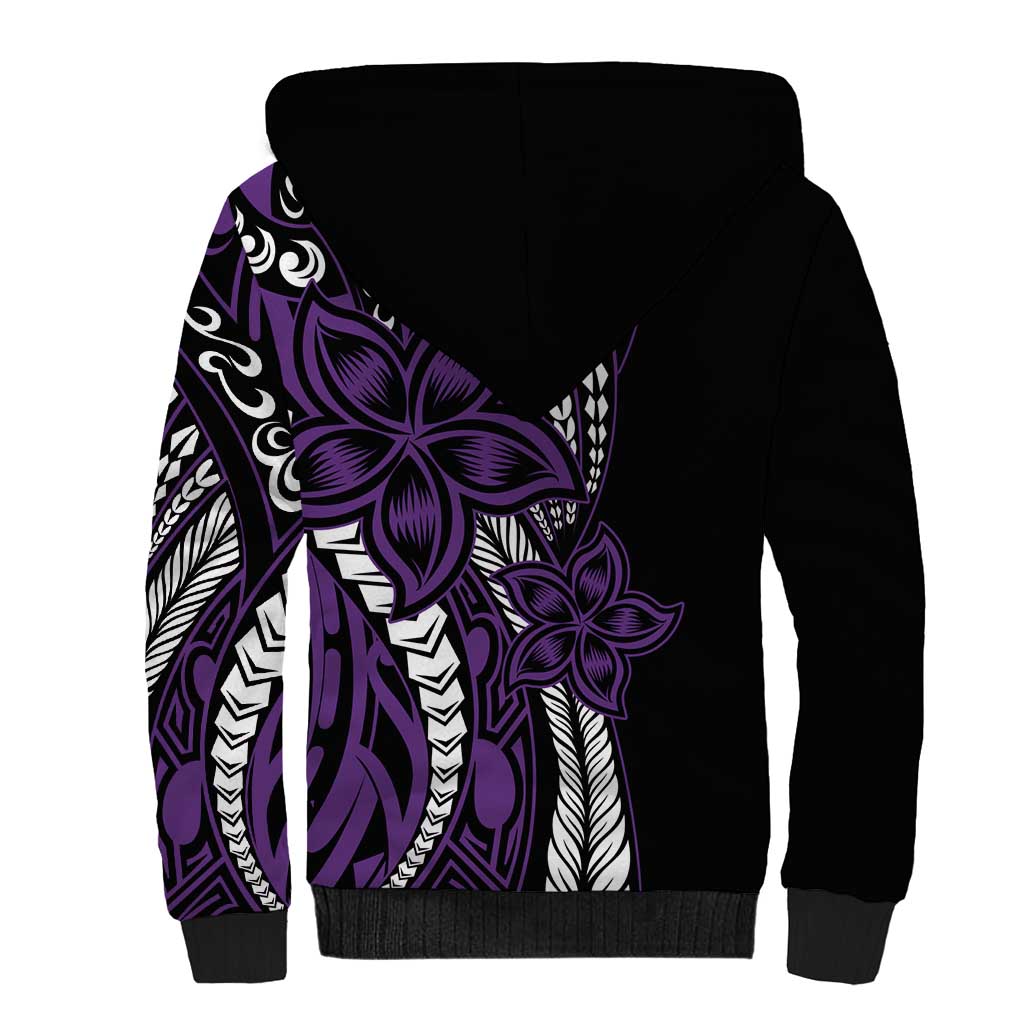 Polynesian Plumeria Floral Tattoo Pattern Sherpa Hoodie Purple Style LT9 - Polynesian Pride