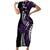 Polynesian Plumeria Floral Tattoo Pattern Short Sleeve Bodycon Dress Purple Style