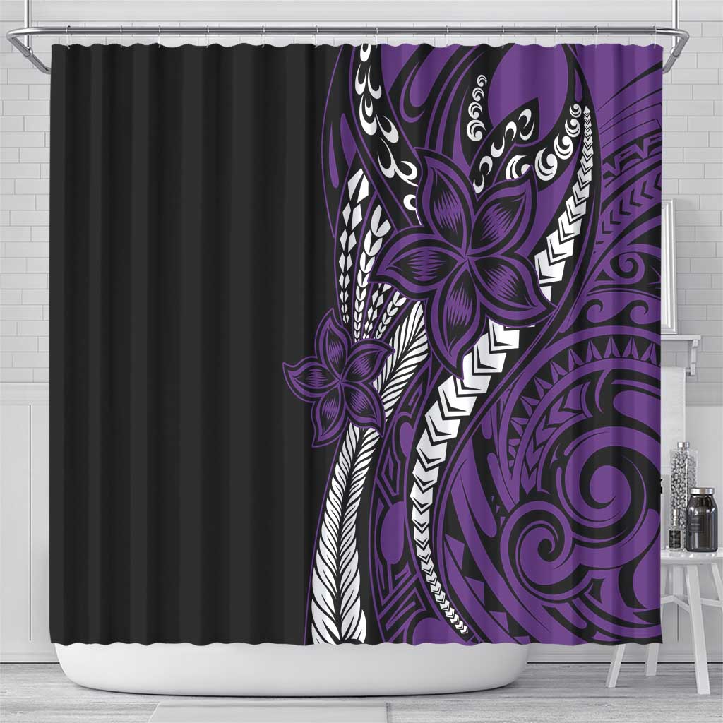 Polynesian Plumeria Floral Tattoo Pattern Shower Curtain Purple Style