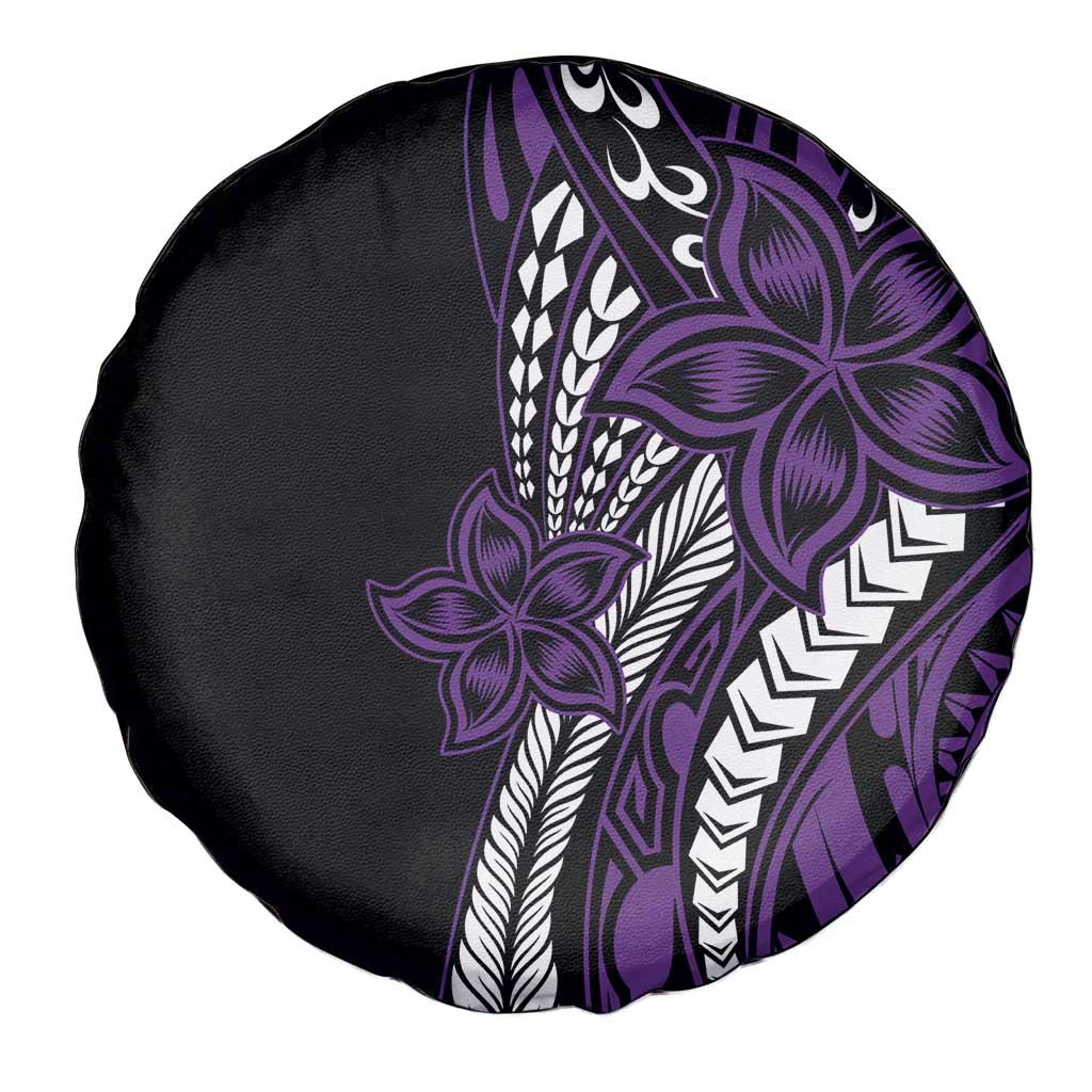 Polynesian Plumeria Floral Tattoo Pattern Spare Tire Cover Purple Style
