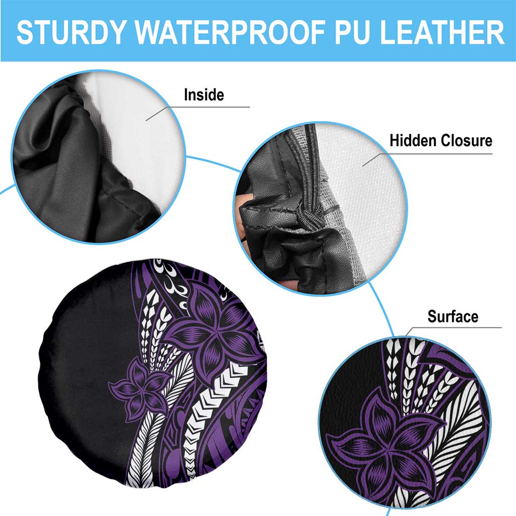 Polynesian Plumeria Floral Tattoo Pattern Spare Tire Cover Purple Style