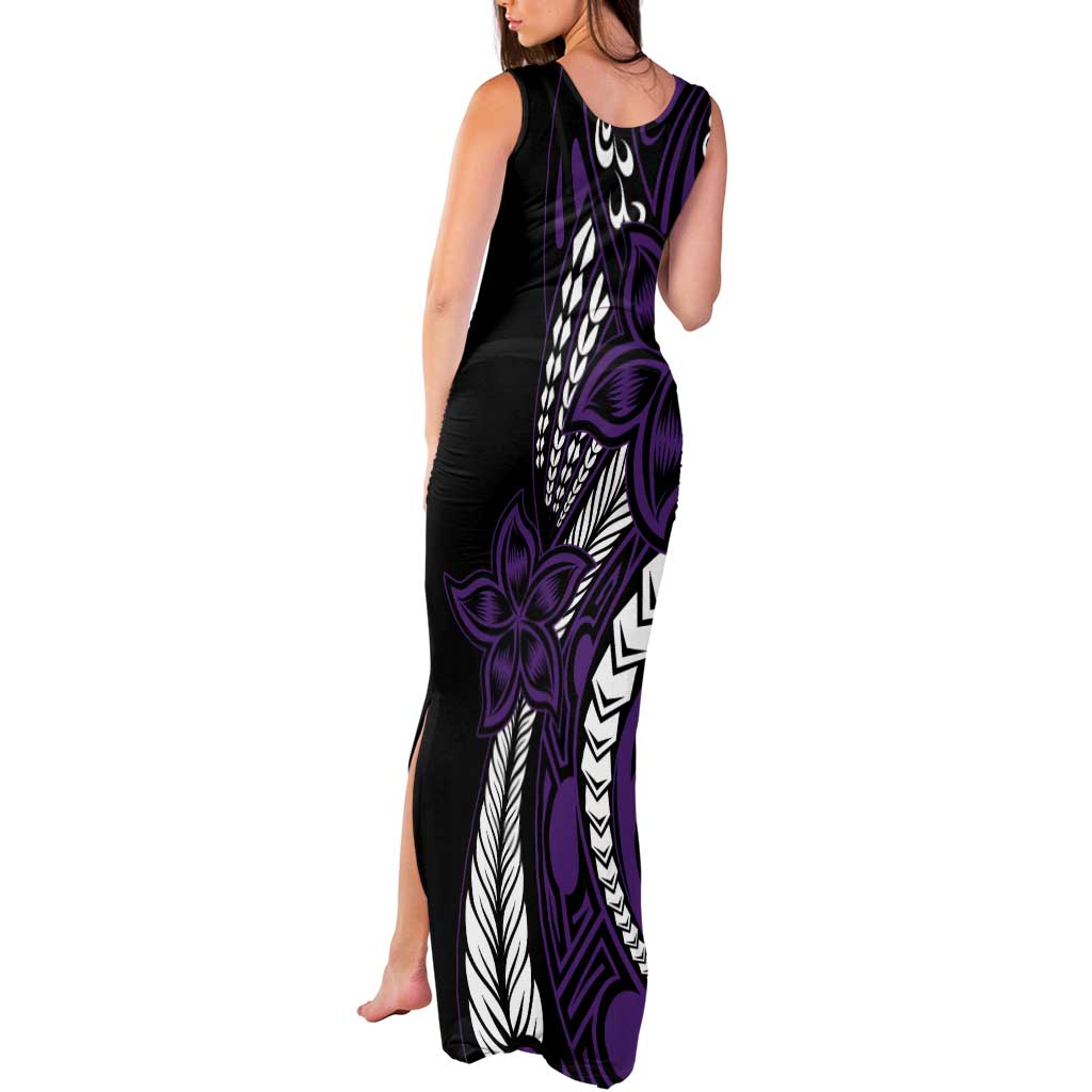 Polynesian Plumeria Floral Tattoo Pattern Tank Maxi Dress Purple Style