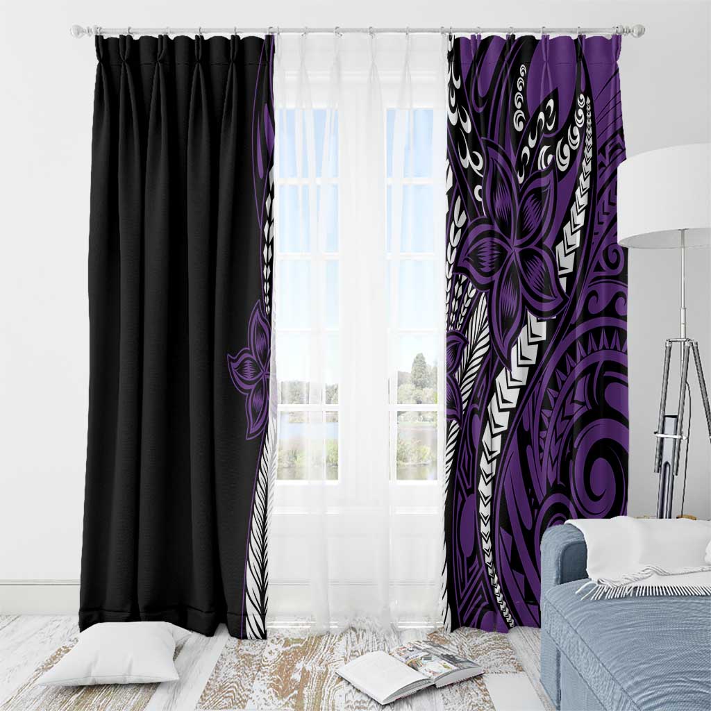 Polynesian Plumeria Floral Tattoo Pattern Window Curtain Purple Style