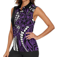 Polynesian Plumeria Floral Tattoo Pattern Women Sleeveless Polo Shirt Purple Style