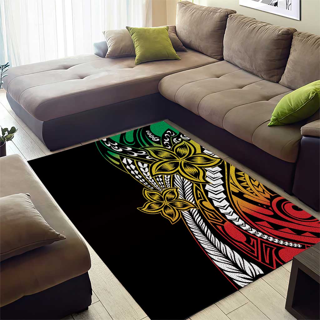 Polynesian Plumeria Floral Tattoo Pattern Area Rug Reggae Style