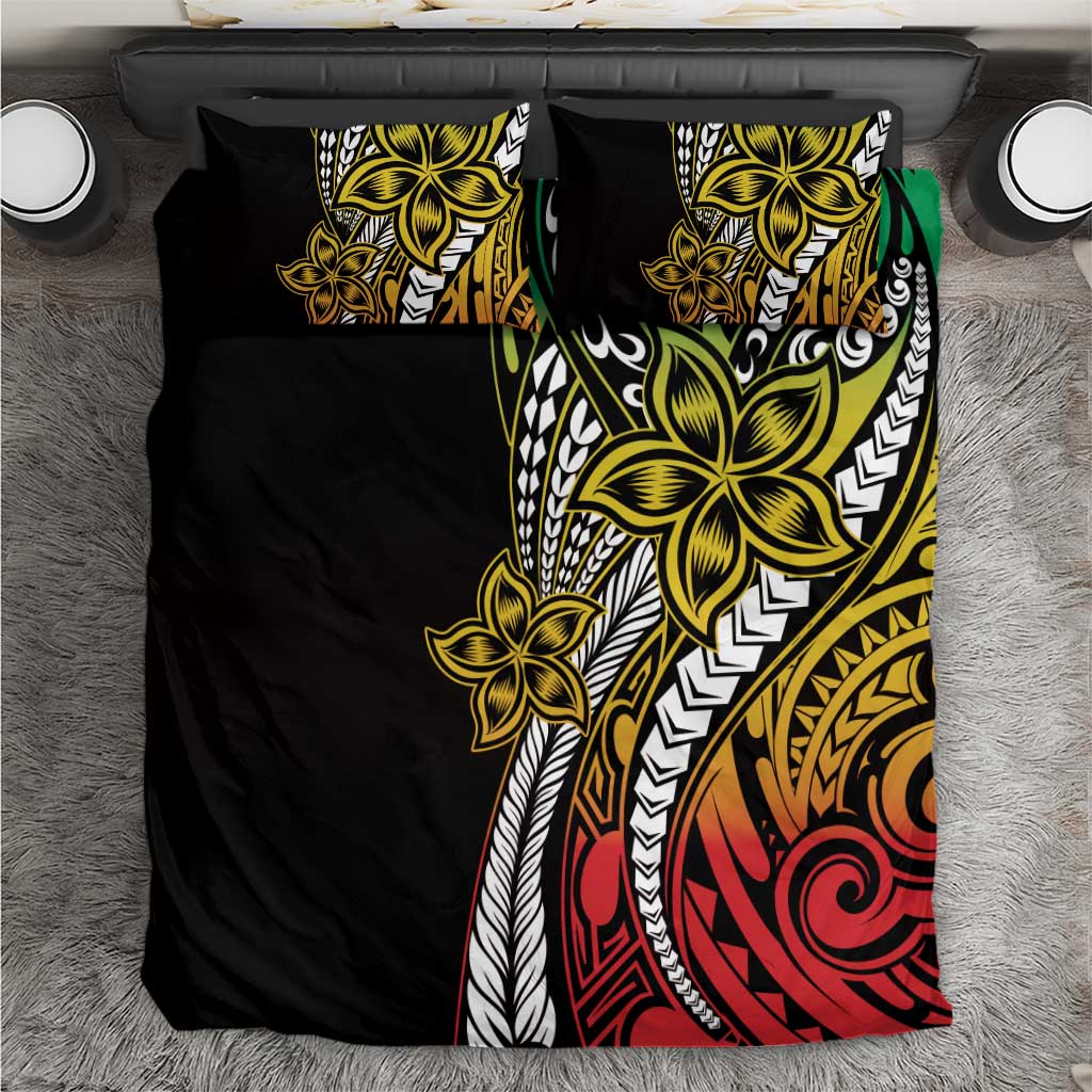 Polynesian Plumeria Floral Tattoo Pattern Bedding Set Reggae Style