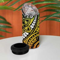 Polynesian Plumeria Floral Tattoo Pattern 4 in 1 Can Cooler Tumbler Reggae Style