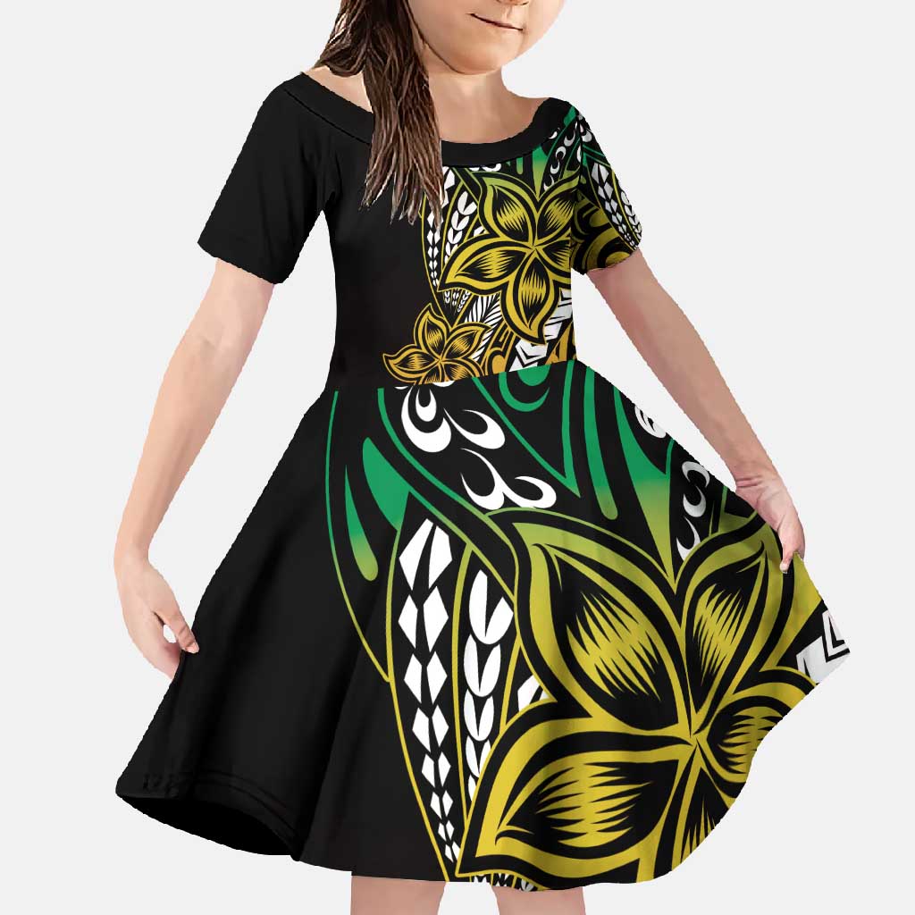 Polynesian Plumeria Floral Tattoo Pattern Family Matching Long Sleeve Bodycon Dress and Hawaiian Shirt Reggae Style LT9 Daughter's Dress Reggae - Polynesian Pride