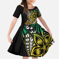 Polynesian Plumeria Floral Tattoo Pattern Family Matching Long Sleeve Bodycon Dress and Hawaiian Shirt Reggae Style LT9 Daughter's Dress Reggae - Polynesian Pride