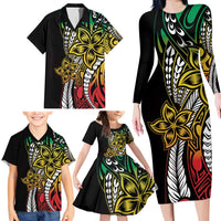 Polynesian Plumeria Floral Tattoo Pattern Family Matching Long Sleeve Bodycon Dress and Hawaiian Shirt Reggae Style LT9 - Polynesian Pride