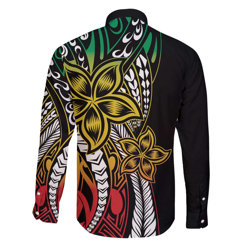Polynesian Plumeria Floral Tattoo Pattern Family Matching Long Sleeve Bodycon Dress and Hawaiian Shirt Reggae Style LT9 - Polynesian Pride