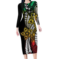 Polynesian Plumeria Floral Tattoo Pattern Family Matching Long Sleeve Bodycon Dress and Hawaiian Shirt Reggae Style LT9 Mom's Dress Reggae - Polynesian Pride