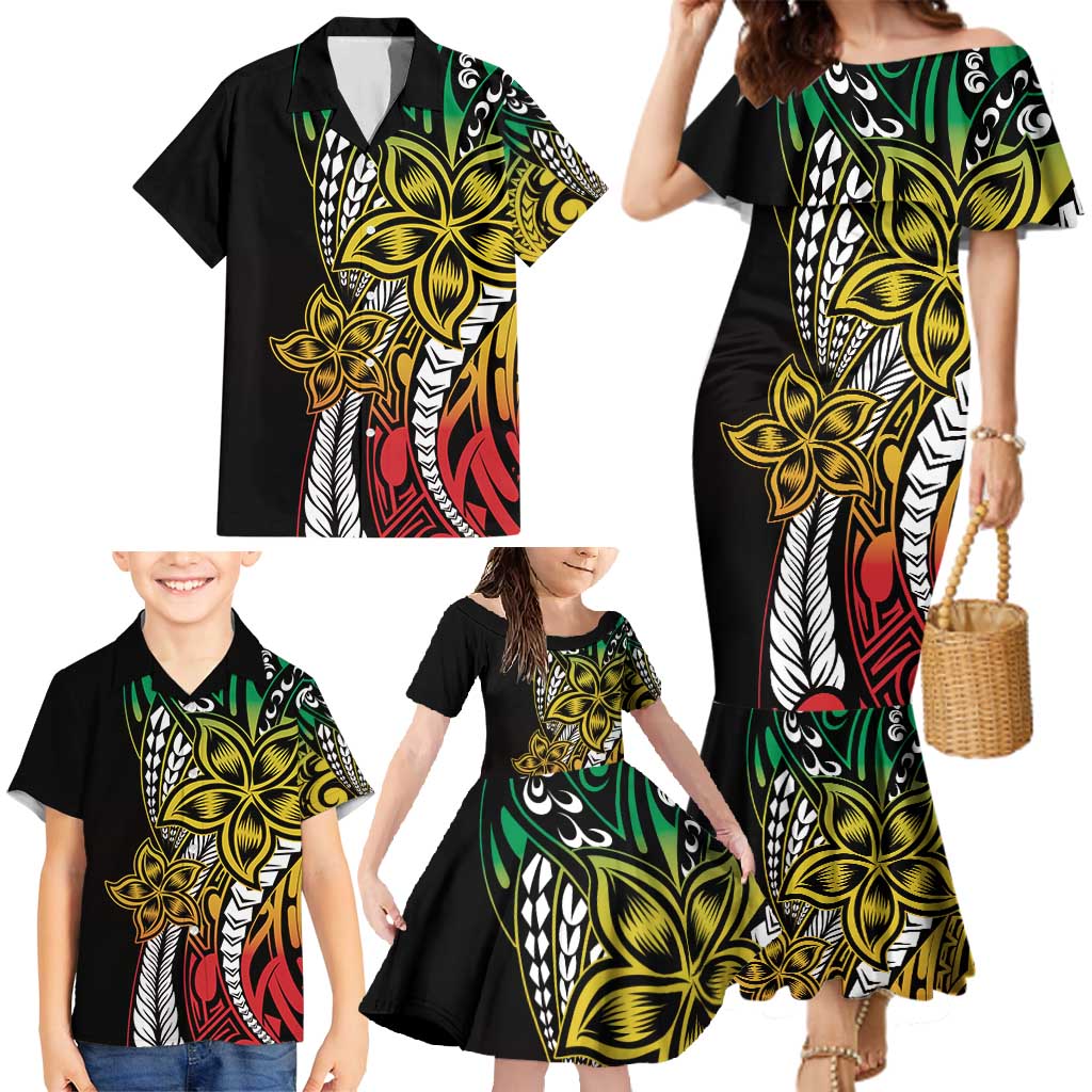 Polynesian Plumeria Floral Tattoo Pattern Family Matching Mermaid Dress and Hawaiian Shirt Reggae Style LT9 - Polynesian Pride