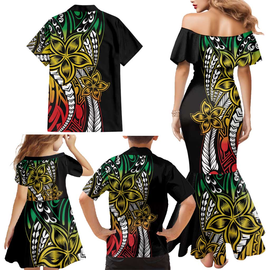 Polynesian Plumeria Floral Tattoo Pattern Family Matching Mermaid Dress and Hawaiian Shirt Reggae Style LT9 - Polynesian Pride