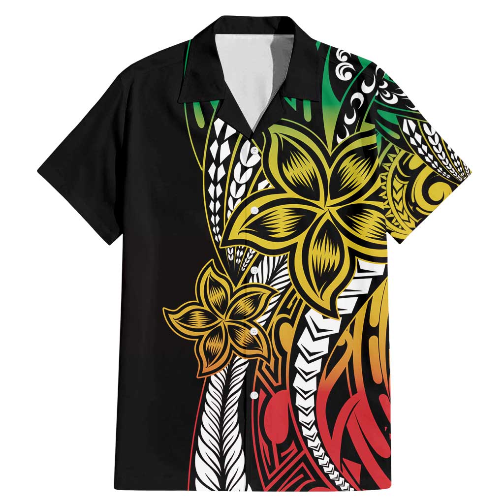 Polynesian Plumeria Floral Tattoo Pattern Family Matching Mermaid Dress and Hawaiian Shirt Reggae Style LT9 Dad's Shirt - Short Sleeve Reggae - Polynesian Pride