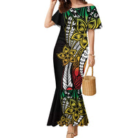Polynesian Plumeria Floral Tattoo Pattern Family Matching Mermaid Dress and Hawaiian Shirt Reggae Style LT9 Mom's Dress Reggae - Polynesian Pride