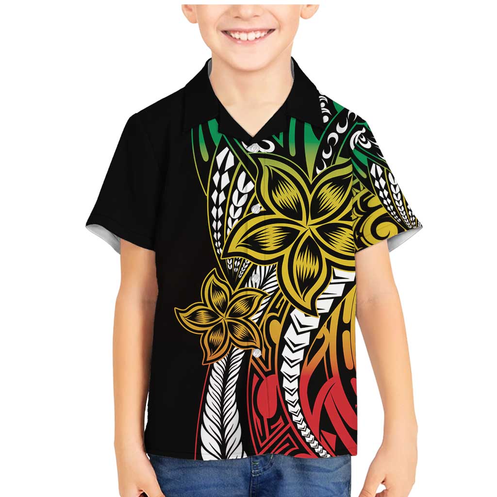 Polynesian Plumeria Floral Tattoo Pattern Family Matching Mermaid Dress and Hawaiian Shirt Reggae Style LT9 Son's Shirt Reggae - Polynesian Pride