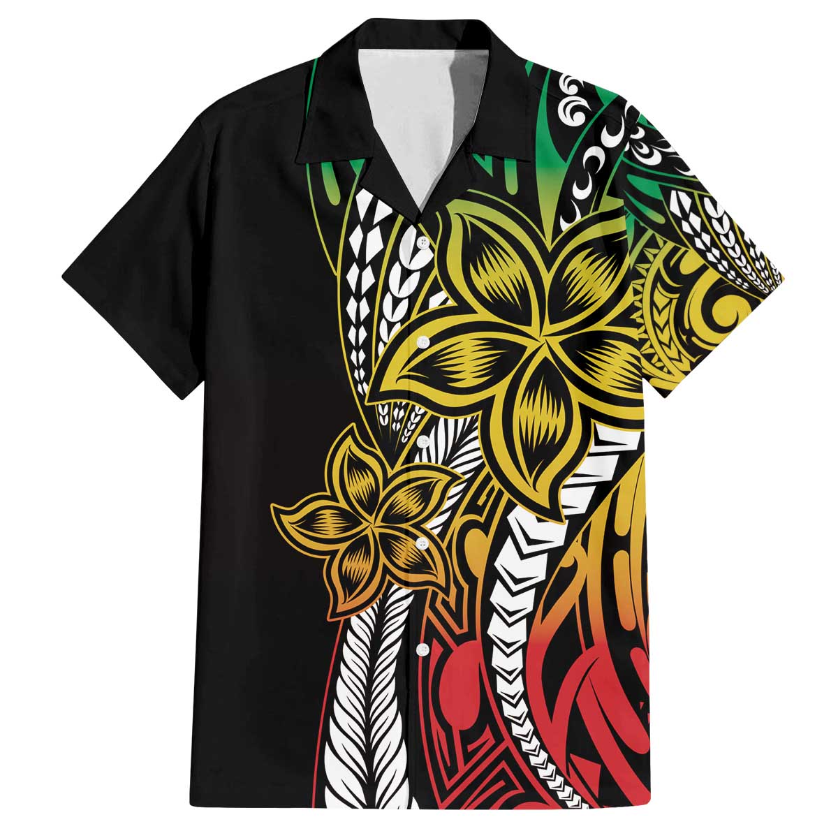 Polynesian Plumeria Floral Tattoo Pattern Family Matching Puletasi and Hawaiian Shirt Reggae Style