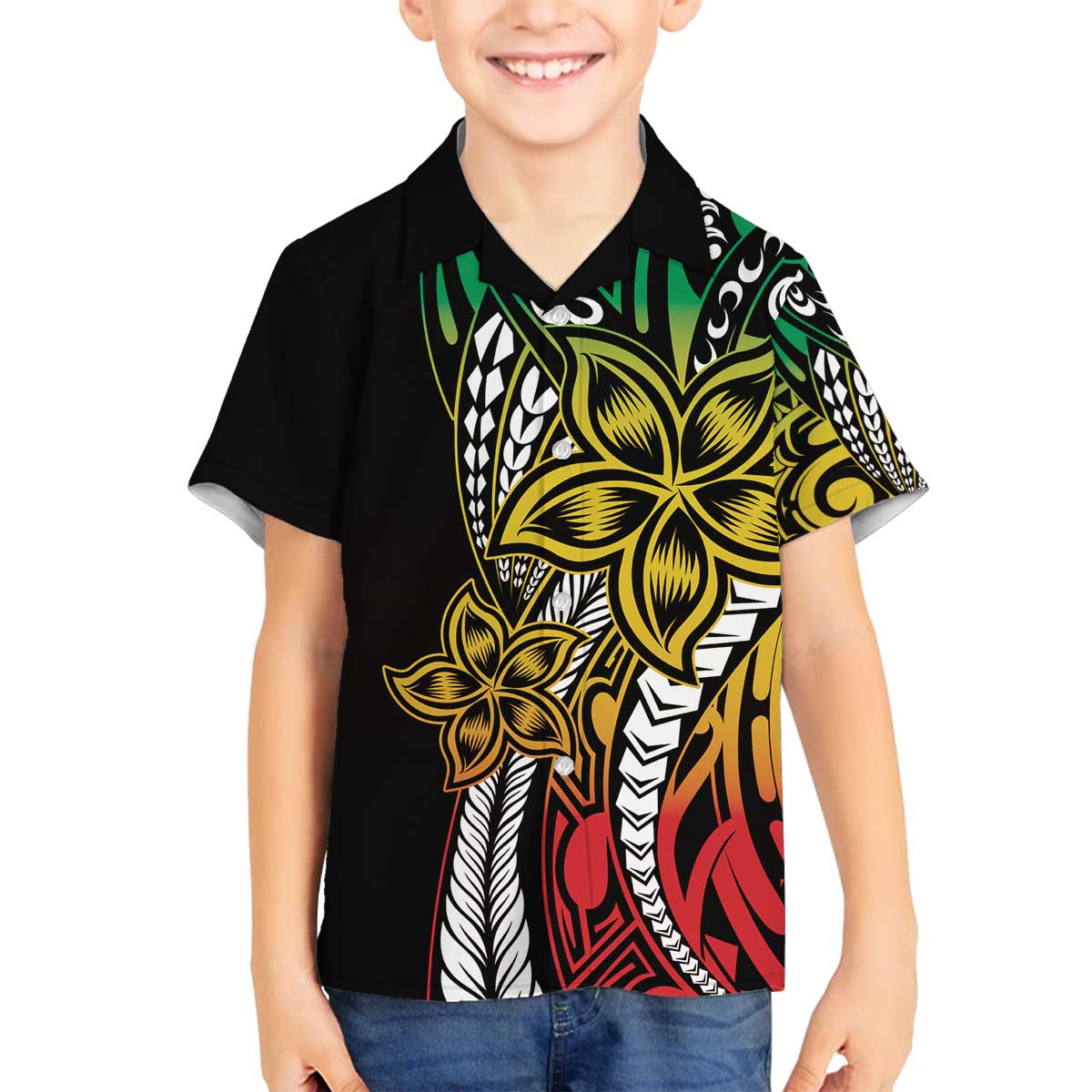 Polynesian Plumeria Floral Tattoo Pattern Family Matching Puletasi and Hawaiian Shirt Reggae Style