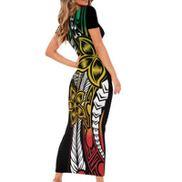Polynesian Plumeria Floral Tattoo Pattern Family Matching Short Sleeve Bodycon Dress and Hawaiian Shirt Reggae Style LT9 - Polynesian Pride