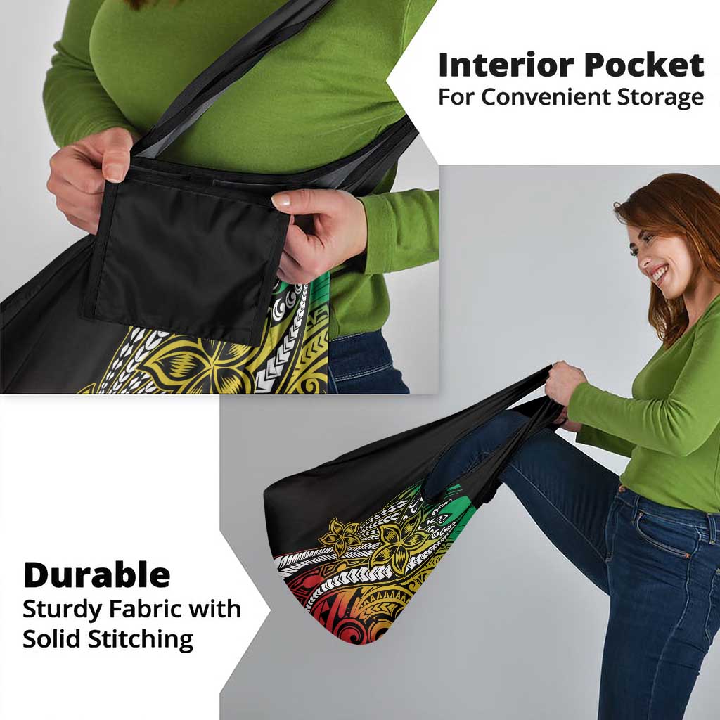 Polynesian Plumeria Floral Tattoo Pattern Grocery Bag Reggae Style