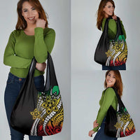 Polynesian Plumeria Floral Tattoo Pattern Grocery Bag Reggae Style