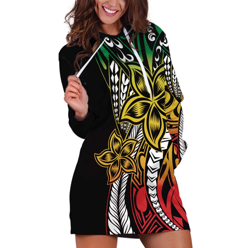 Polynesian Plumeria Floral Tattoo Pattern Hoodie Dress Reggae Style