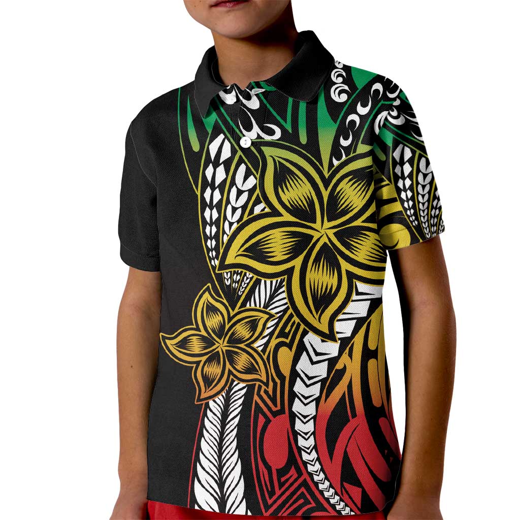 Polynesian Plumeria Floral Tattoo Pattern Kid Polo Shirt Reggae Style