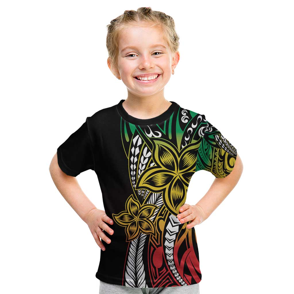 Polynesian Plumeria Floral Tattoo Pattern Kid T Shirt Reggae Style