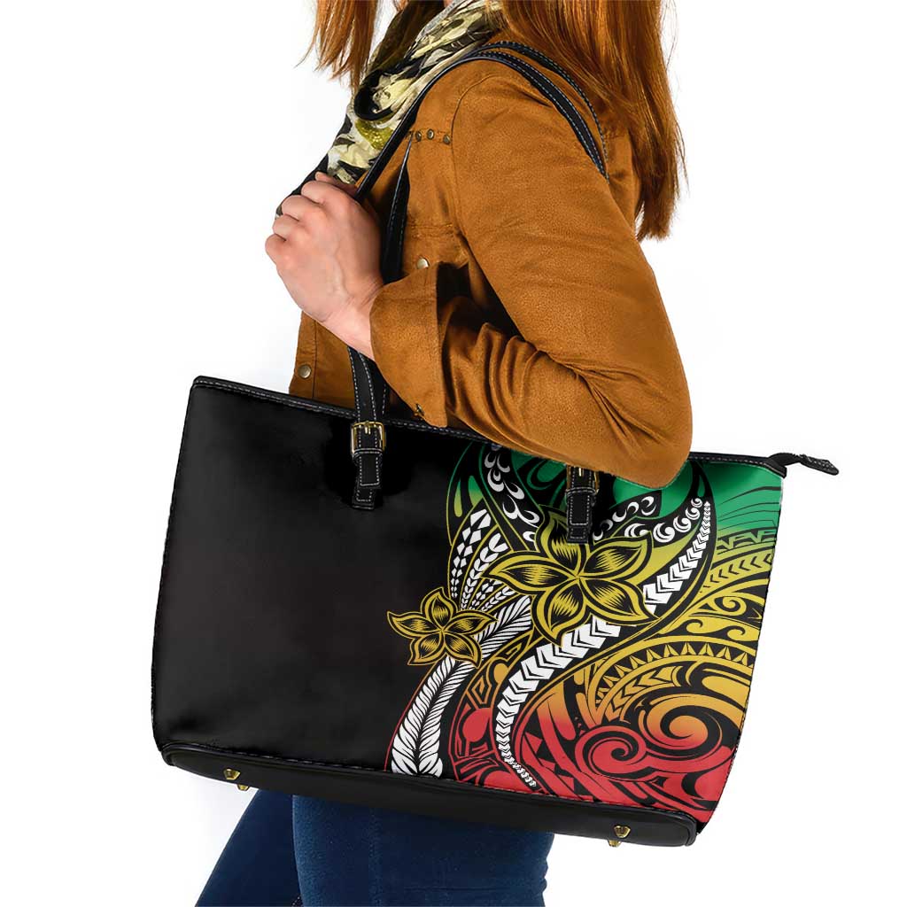 Polynesian Plumeria Floral Tattoo Pattern Leather Tote Bag Reggae Style