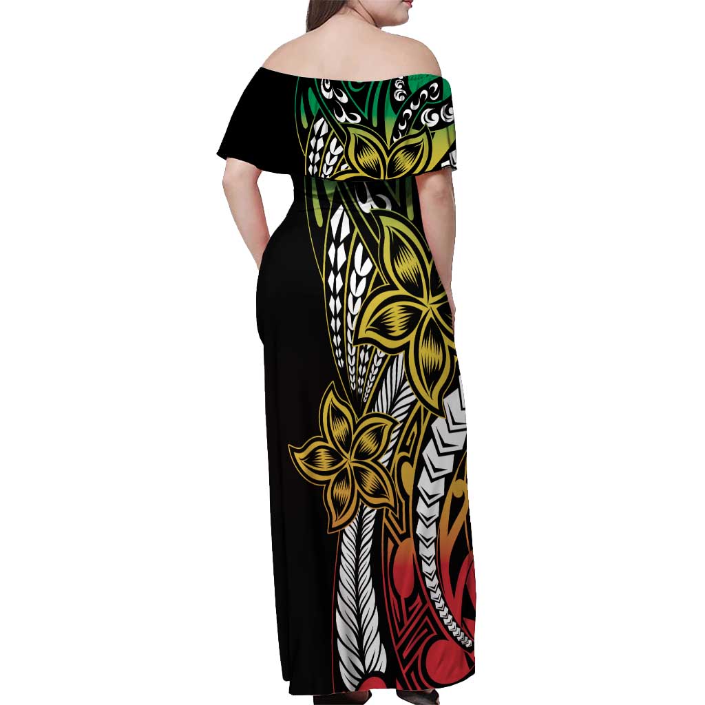 Polynesian Plumeria Floral Tattoo Pattern Off Shoulder Maxi Dress Reggae Style