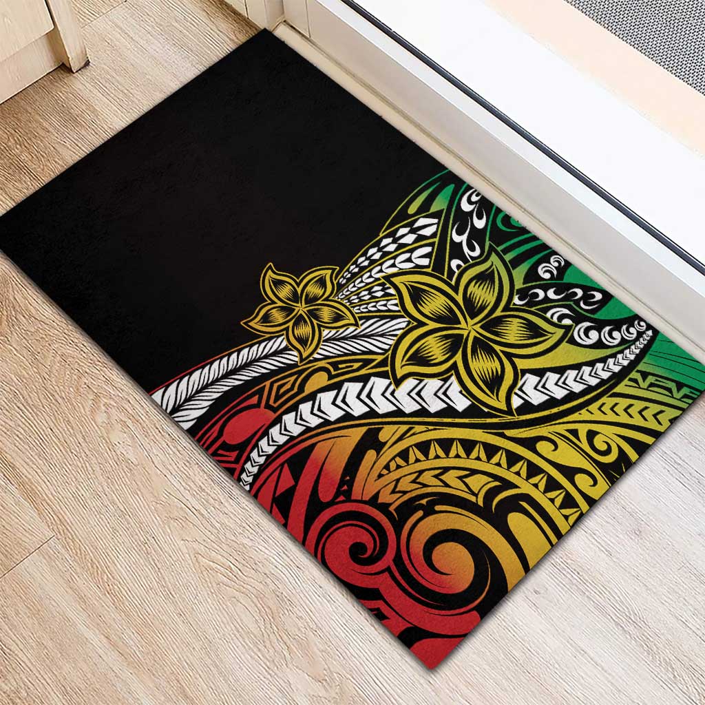 Polynesian Plumeria Floral Tattoo Pattern Rubber Doormat Reggae Style