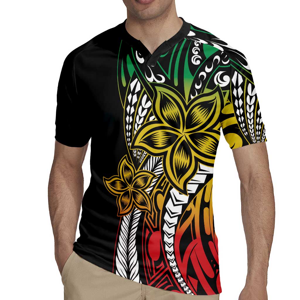 Polynesian Plumeria Floral Tattoo Pattern Rugby Jersey Reggae Style