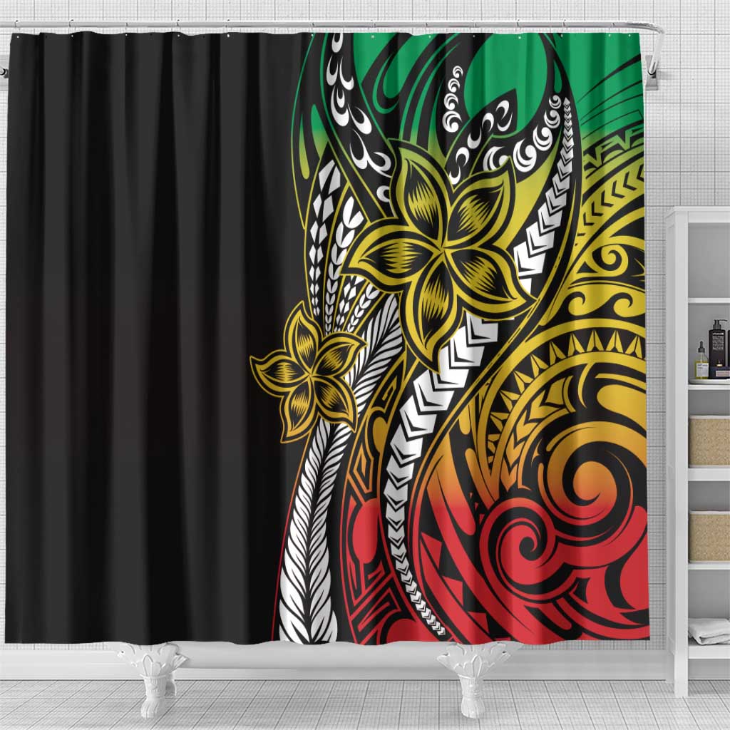 Polynesian Plumeria Floral Tattoo Pattern Shower Curtain Reggae Style