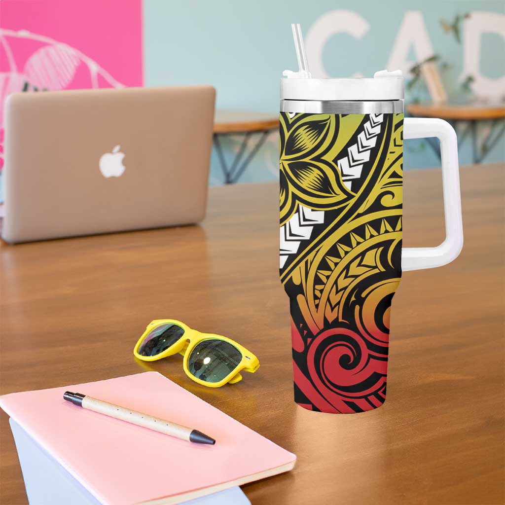 Polynesian Plumeria Floral Tattoo Pattern Tumbler With Handle Reggae Style