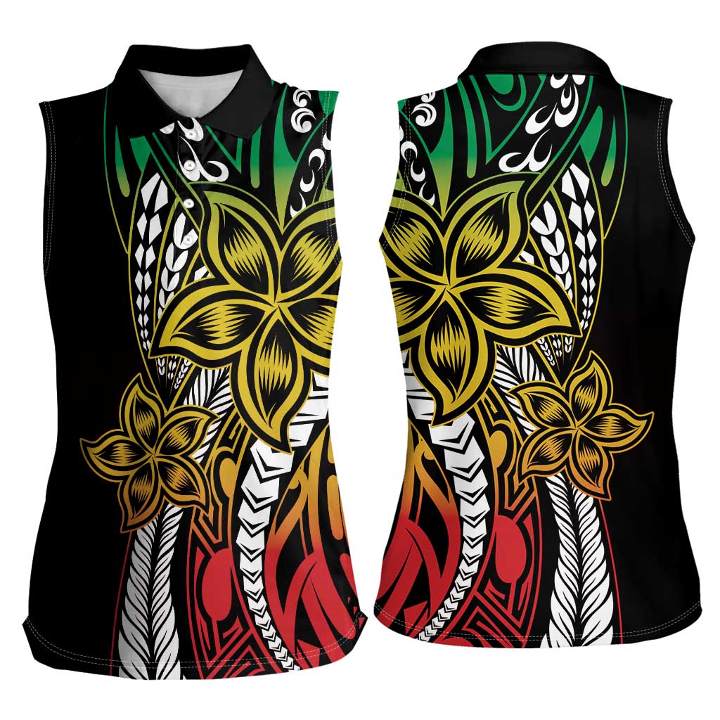 Polynesian Plumeria Floral Tattoo Pattern Women Sleeveless Polo Shirt Reggae Style