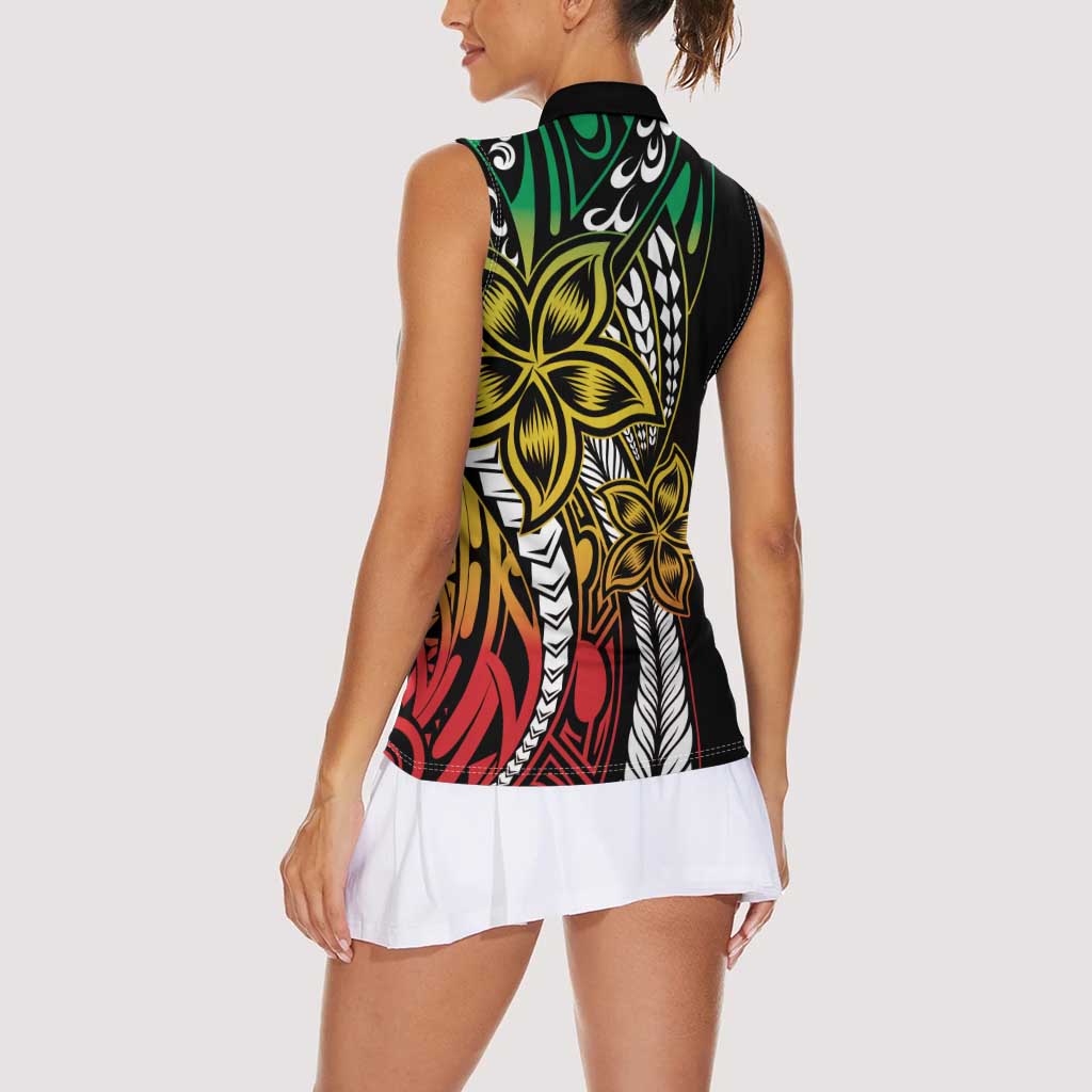 Polynesian Plumeria Floral Tattoo Pattern Women Sleeveless Polo Shirt Reggae Style