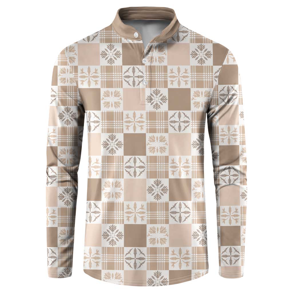 Hawaiian Palaka Quilt Pattern Button Sweatshirt Hawaii Culture Bird of Paradise Exotic Motif - Polynesian Pride