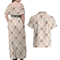 Hawaiian Palaka Quilt Pattern Couples Matching Off Shoulder Maxi Dress and Hawaiian Shirt Hawaii Culture Bird of Paradise Exotic Motif LT9 - Polynesian Pride
