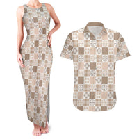 Hawaiian Palaka Quilt Pattern Couples Matching Tank Maxi Dress and Hawaiian Shirt Hawaii Culture Bird of Paradise Exotic Motif LT9 Beige - Polynesian Pride