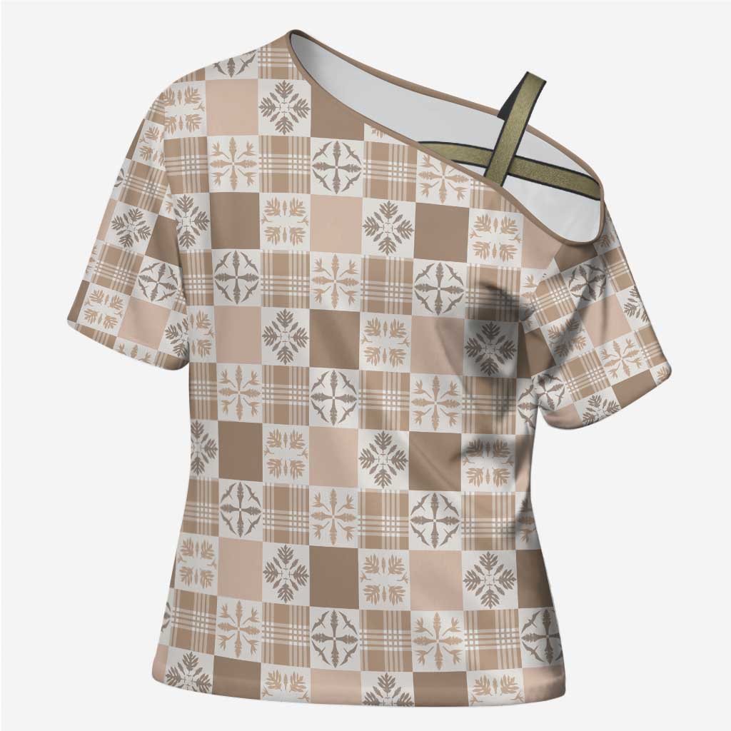 Hawaiian Palaka Quilt Pattern Cross Shoulder Shirt Hawaii Culture Bird of Paradise Exotic Motif - Polynesian Pride