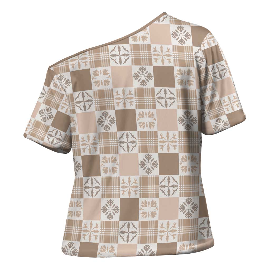 Hawaiian Palaka Quilt Pattern Cross Shoulder Shirt Hawaii Culture Bird of Paradise Exotic Motif - Polynesian Pride