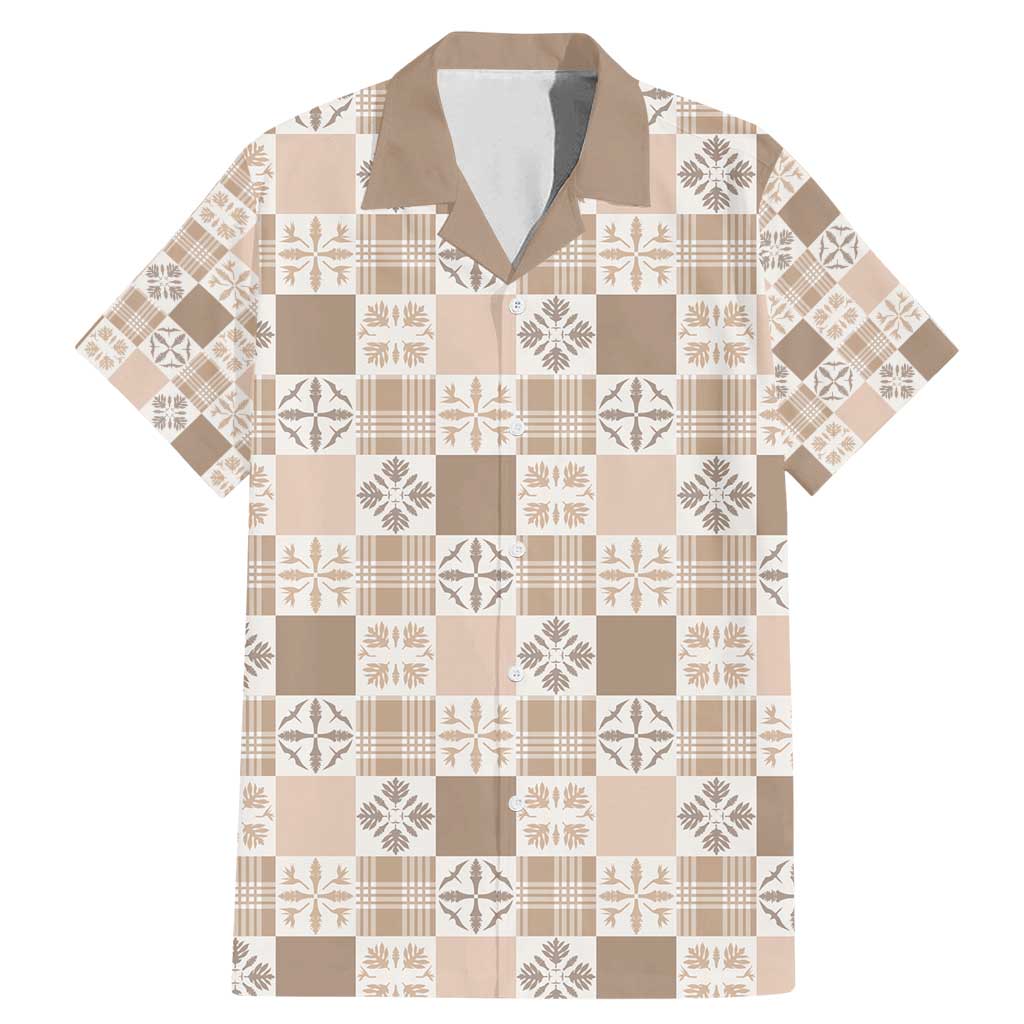 Hawaiian Palaka Quilt Pattern Family Matching Mermaid Dress and Hawaiian Shirt Hawaii Culture Bird of Paradise Exotic Motif LT9 Dad's Shirt - Short Sleeve Beige - Polynesian Pride