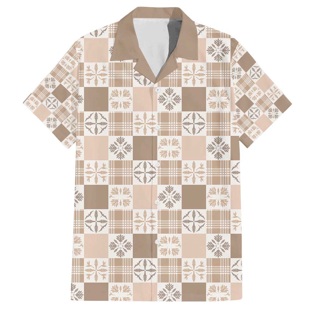 Hawaiian Palaka Quilt Pattern Family Matching Off Shoulder Maxi Dress and Hawaiian Shirt Hawaii Culture Bird of Paradise Exotic Motif LT9 Dad's Shirt - Short Sleeve Beige - Polynesian Pride