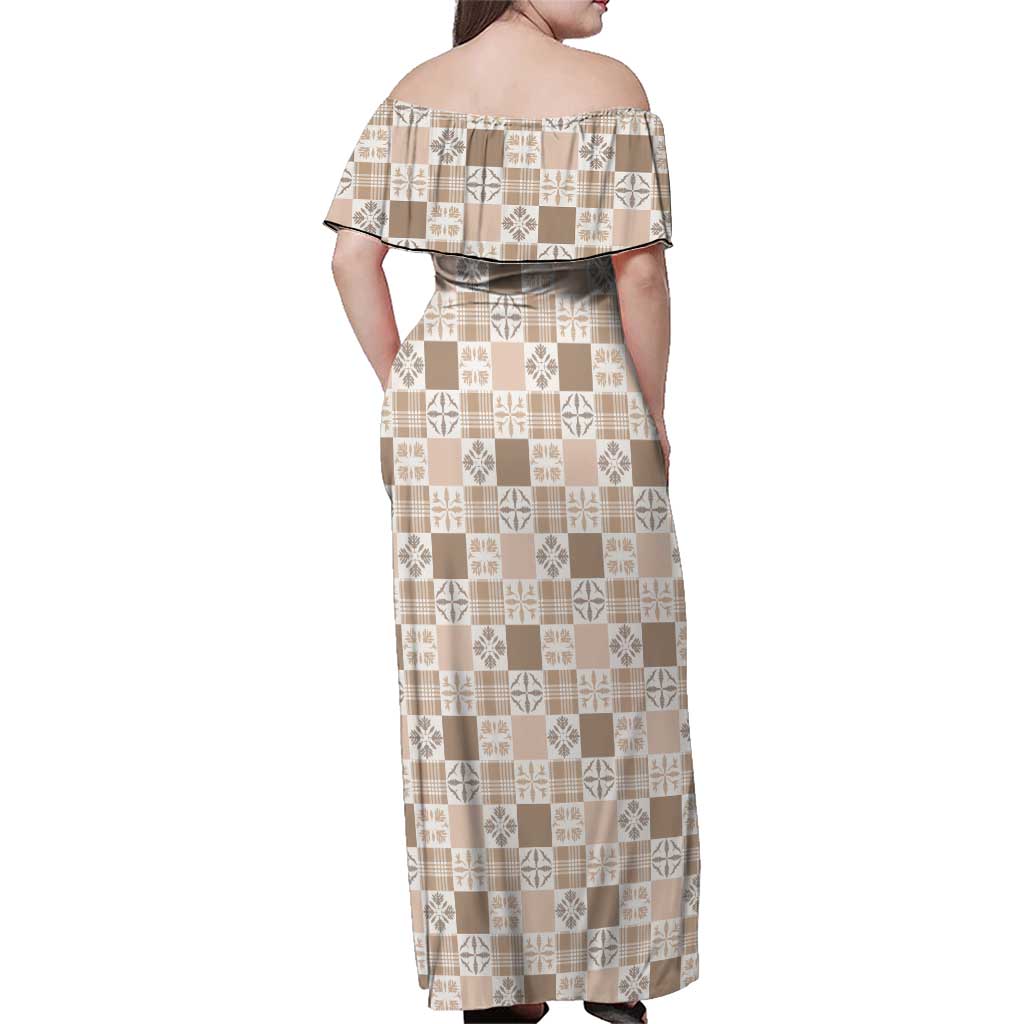 Hawaiian Palaka Quilt Pattern Family Matching Off Shoulder Maxi Dress and Hawaiian Shirt Hawaii Culture Bird of Paradise Exotic Motif LT9 - Polynesian Pride