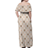 Hawaiian Palaka Quilt Pattern Family Matching Off Shoulder Maxi Dress and Hawaiian Shirt Hawaii Culture Bird of Paradise Exotic Motif LT9 - Polynesian Pride