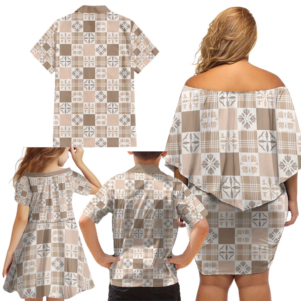 Hawaiian Palaka Quilt Pattern Family Matching Off Shoulder Short Dress and Hawaiian Shirt Hawaii Culture Bird of Paradise Exotic Motif LT9 - Polynesian Pride