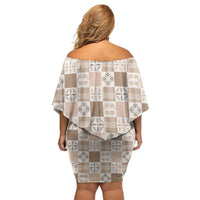 Hawaiian Palaka Quilt Pattern Family Matching Off Shoulder Short Dress and Hawaiian Shirt Hawaii Culture Bird of Paradise Exotic Motif LT9 - Polynesian Pride